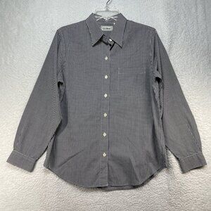 LL Bean Womens Shirt Size M Black White Check Long Sleeve 100% Cotton